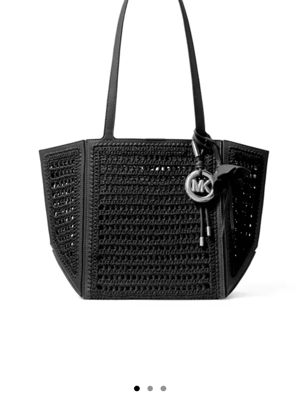 Michael Kors Black Crochet-Panel Tote with Silver MK Charm